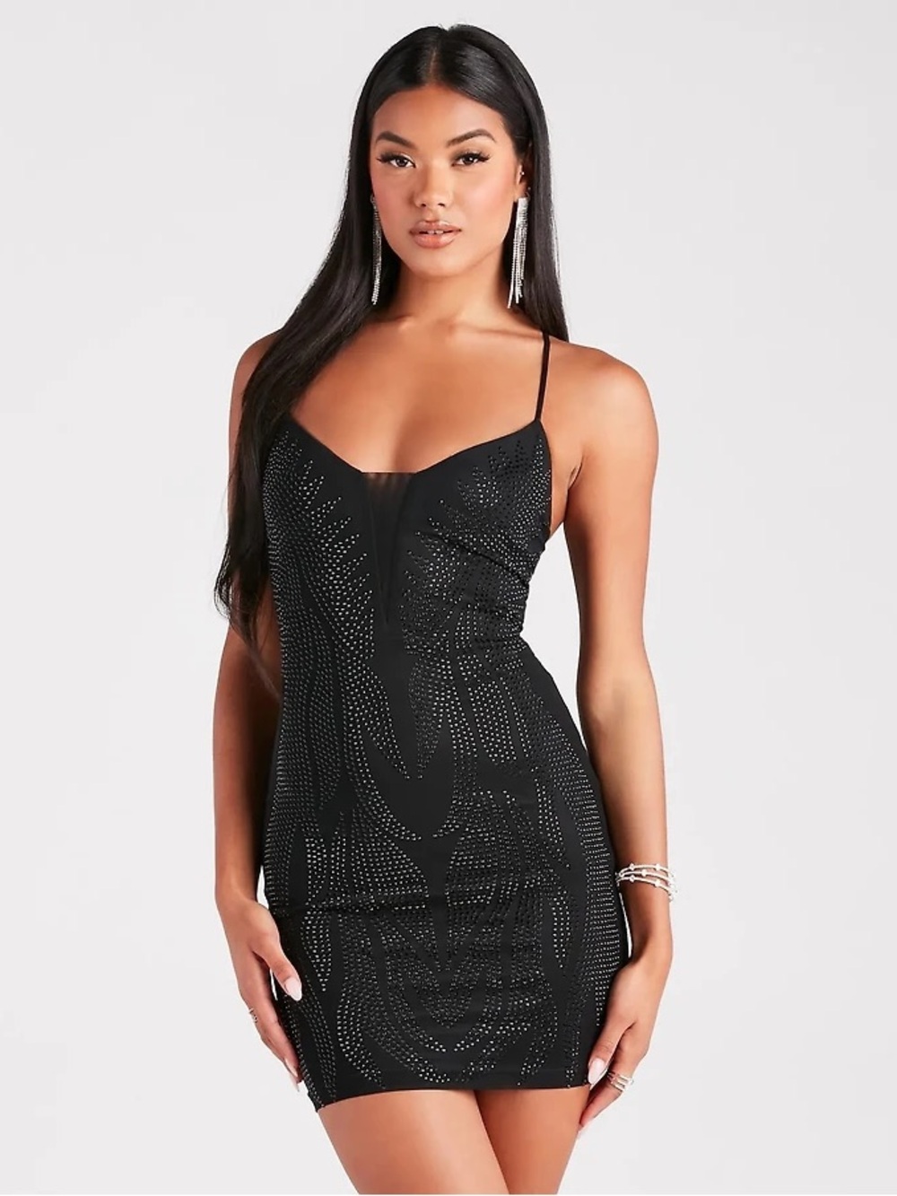 Windsor Black Rhinestone-Studded Bodycon Mini Dress- Worn Once!!